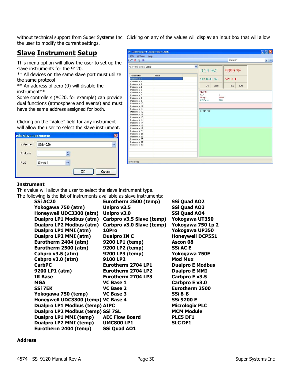 Slave instrument setup | Super Systems 9120 User Manual | Page 30 / 45