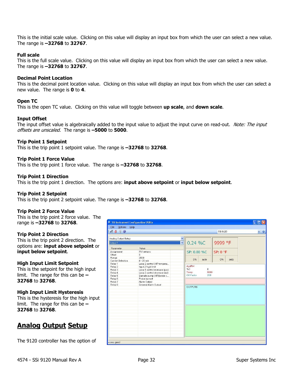 Analog output setup | Super Systems 9120 User Manual | Page 32 / 45
