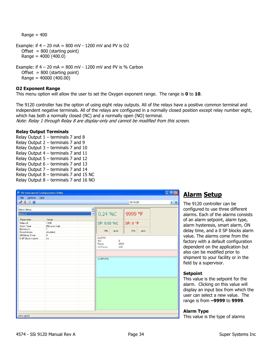 Alarm setup | Super Systems 9120 User Manual | Page 34 / 45