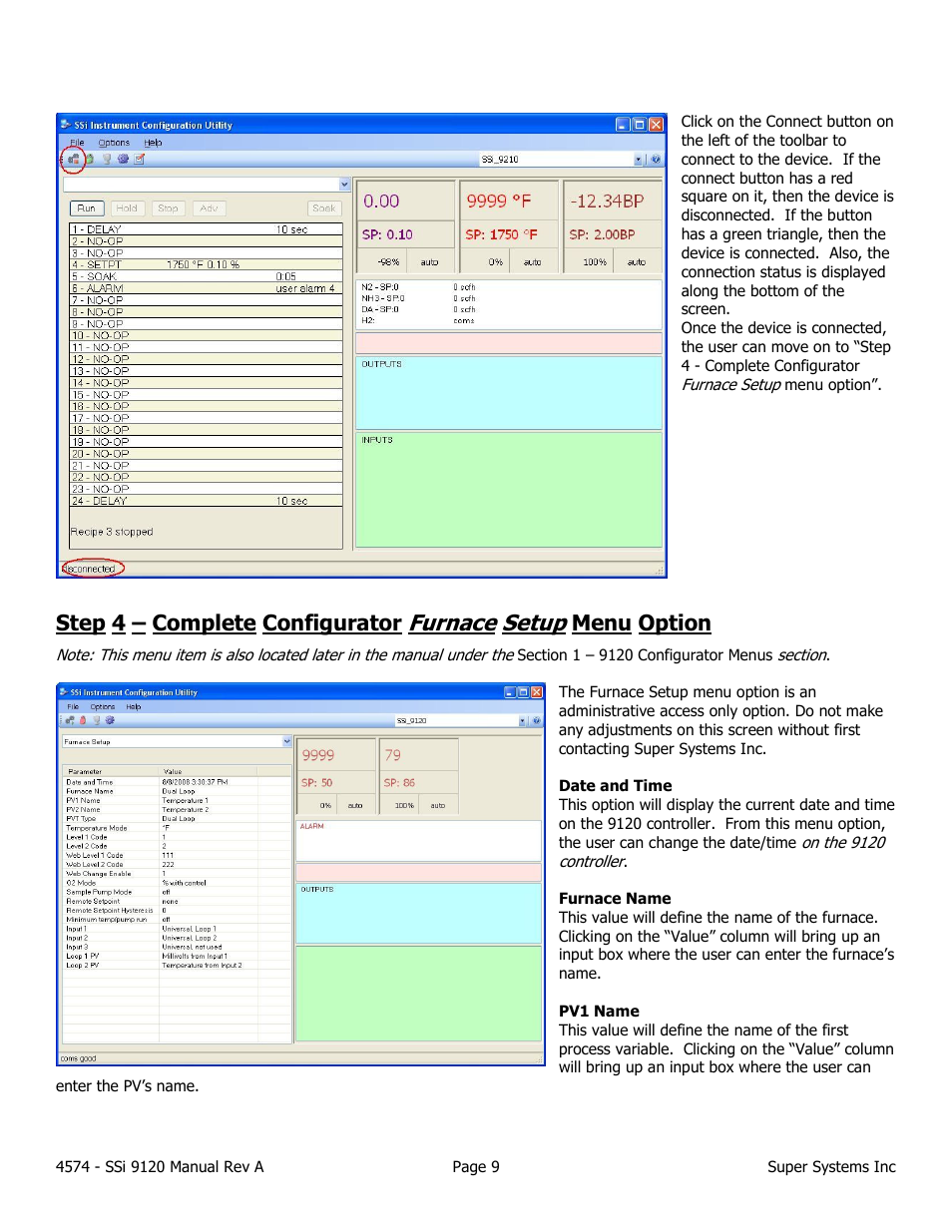 Furnace setup, Step 4 – complete configurator, Menu option | Super Systems 9120 User Manual | Page 9 / 45