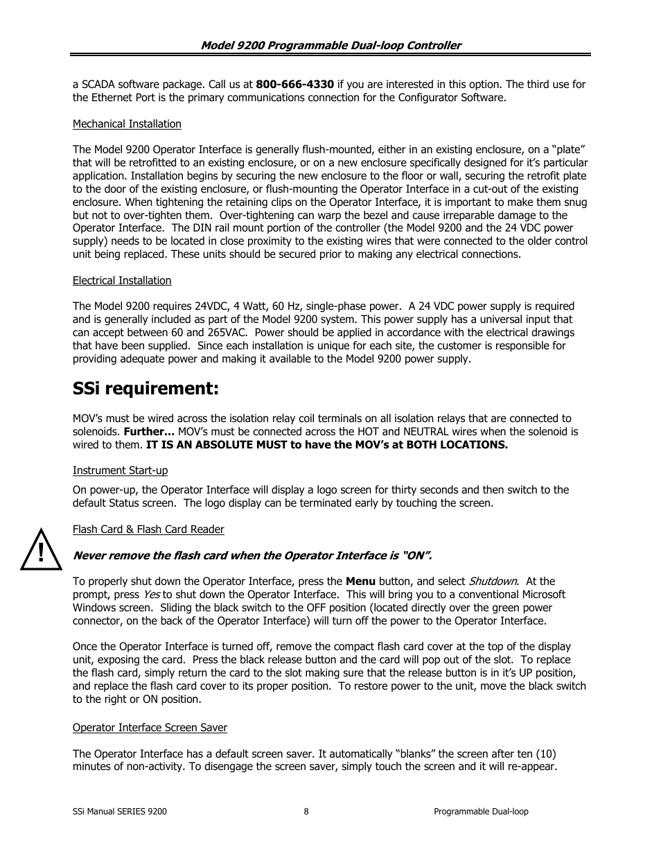 Ssi requirement | Super Systems 9200 User Manual | Page 8 / 61