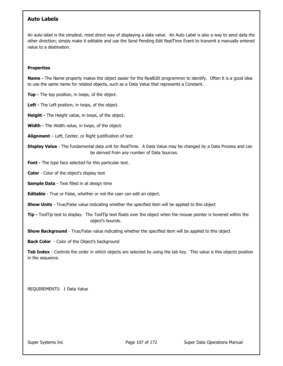 Super Systems SuperDATA User Manual | Page 107 / 172