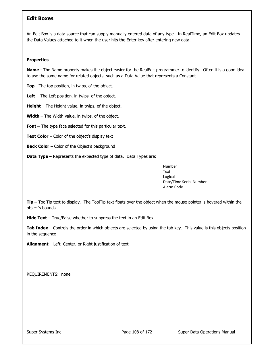 Super Systems SuperDATA User Manual | Page 108 / 172
