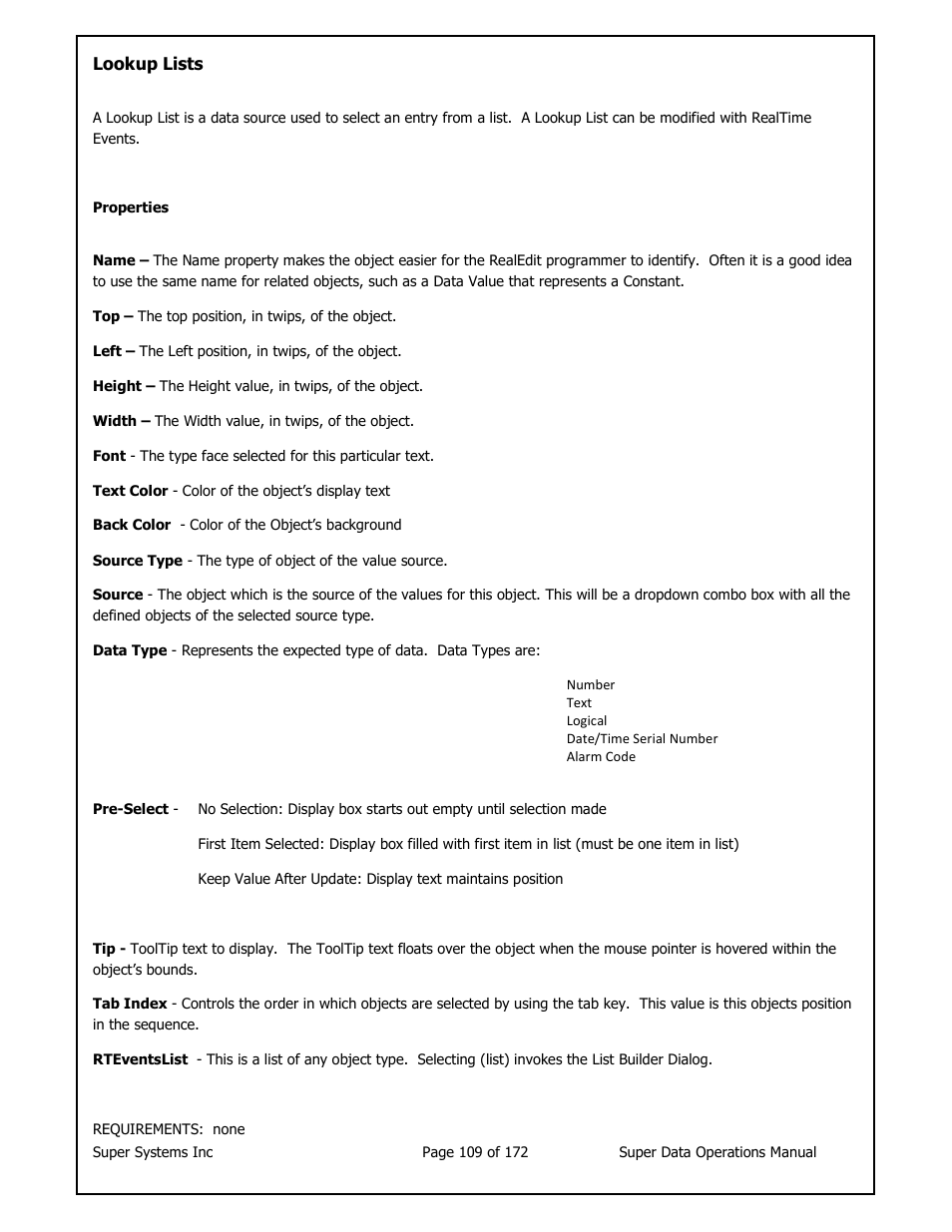 Super Systems SuperDATA User Manual | Page 109 / 172