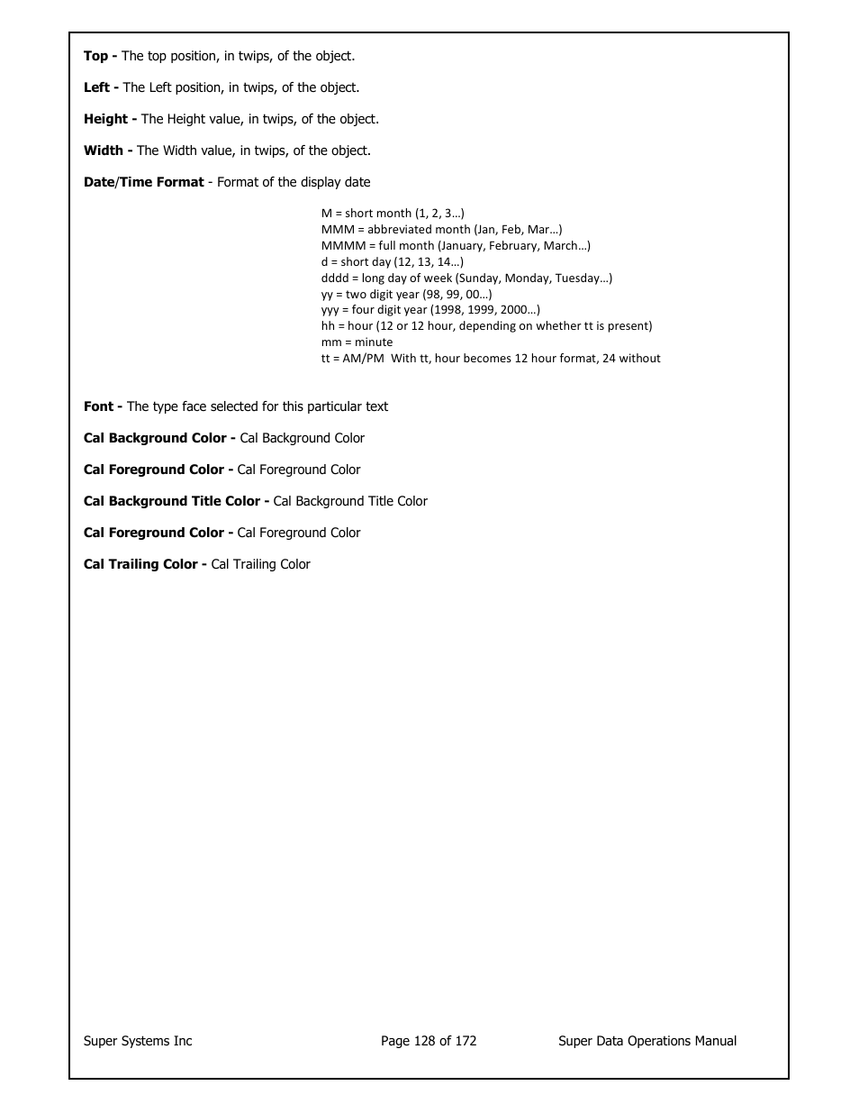 Super Systems SuperDATA User Manual | Page 128 / 172