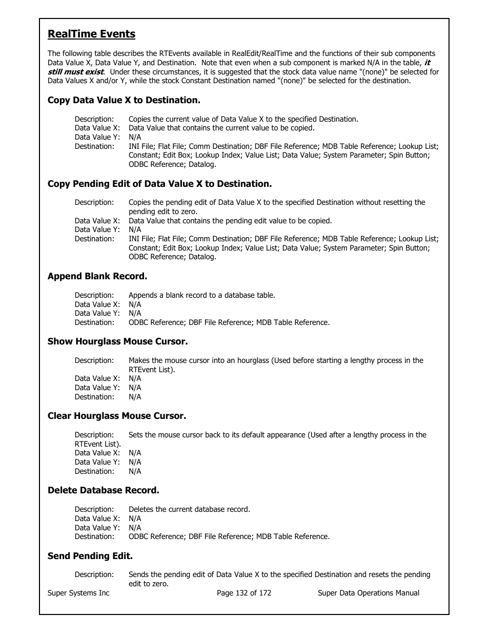 Realtime events | Super Systems SuperDATA User Manual | Page 132 / 172