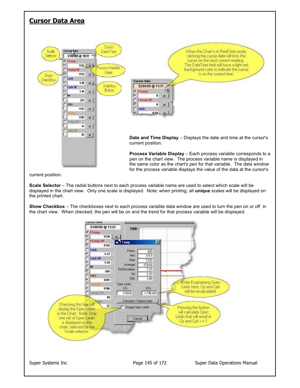 Cursor data area | Super Systems SuperDATA User Manual | Page 145 / 172