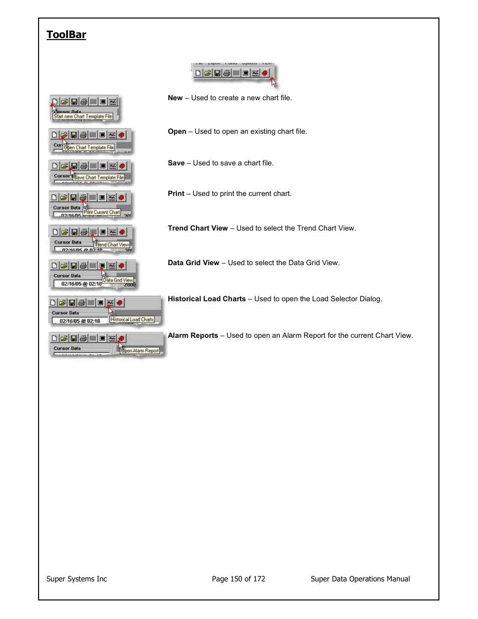 Toolbar | Super Systems SuperDATA User Manual | Page 150 / 172
