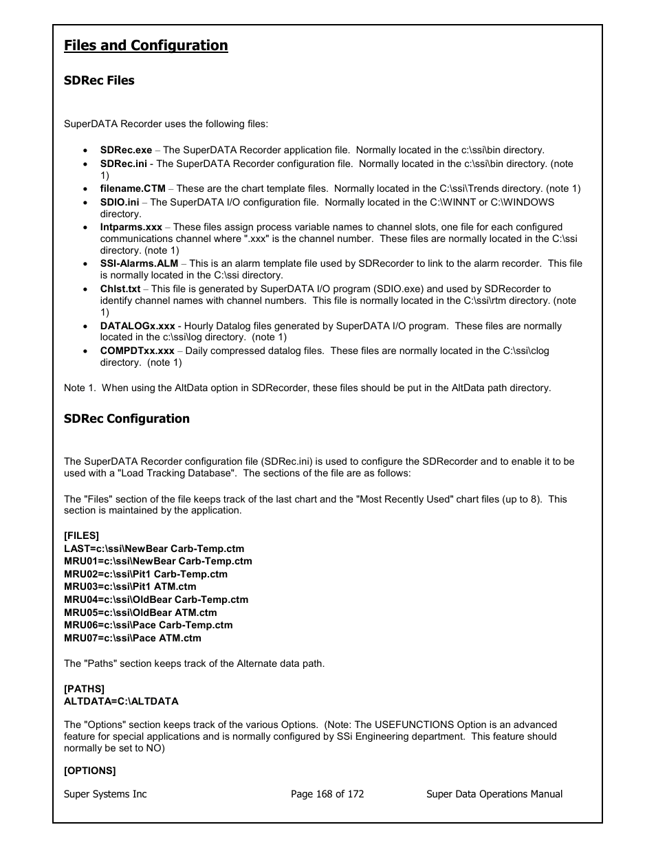 Files and configuration | Super Systems SuperDATA User Manual | Page 168 / 172