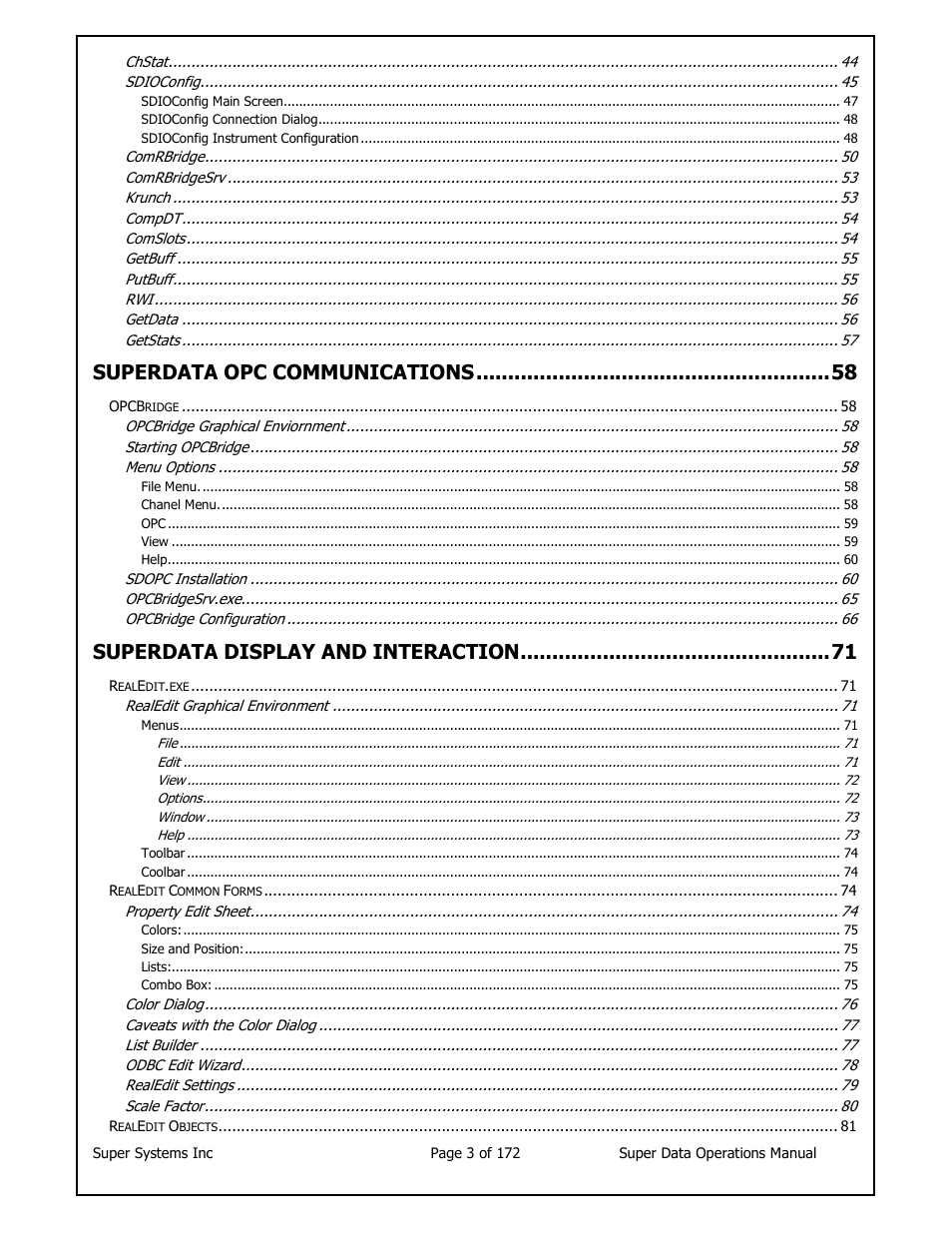 Superdata opc communications, Superdata display and interaction | Super Systems SuperDATA User Manual | Page 3 / 172