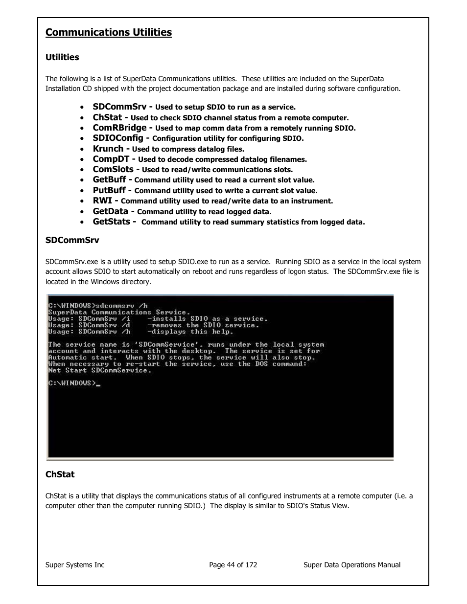 Communications utilities | Super Systems SuperDATA User Manual | Page 44 / 172