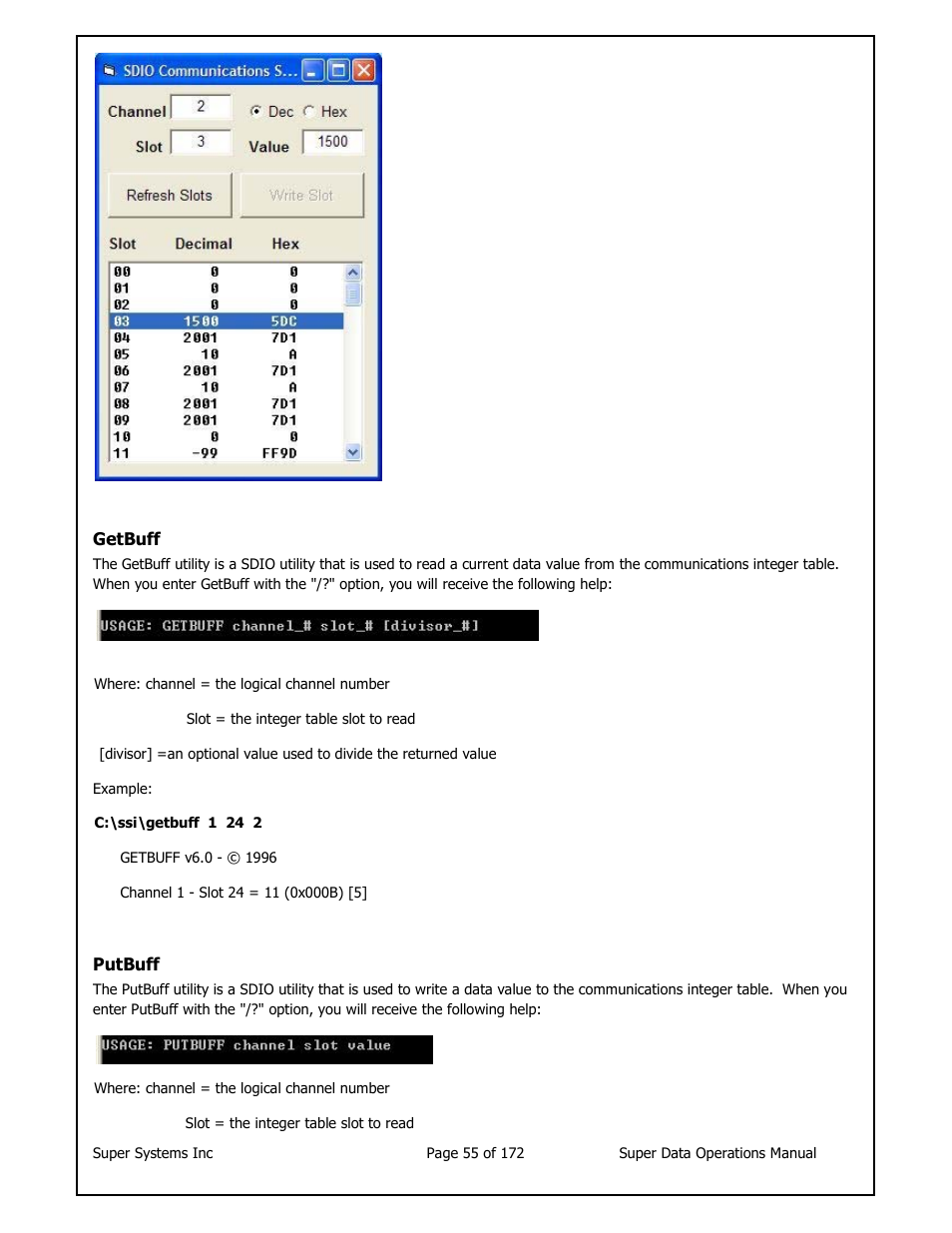 Getbuff, Putbuff | Super Systems SuperDATA User Manual | Page 55 / 172