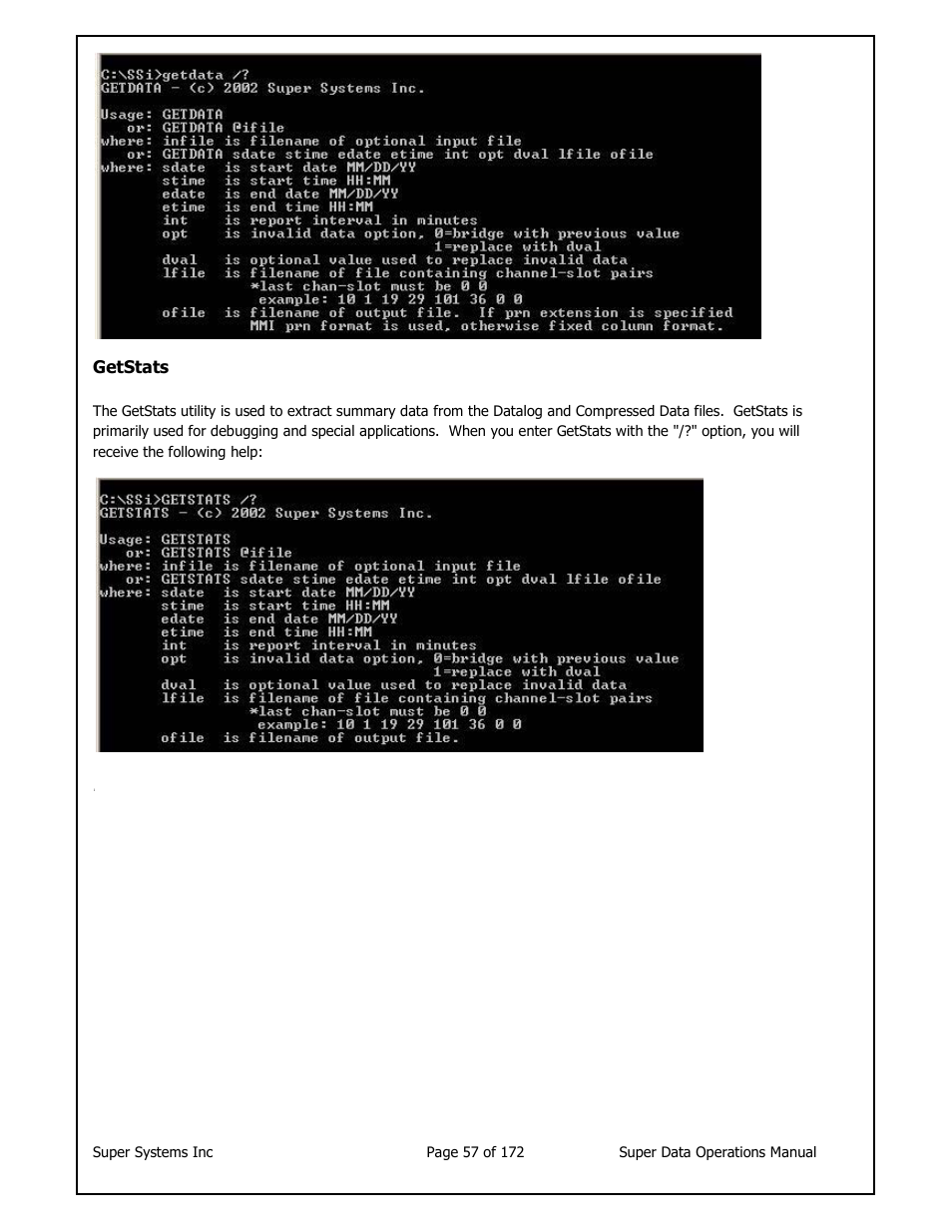 Getstats | Super Systems SuperDATA User Manual | Page 57 / 172