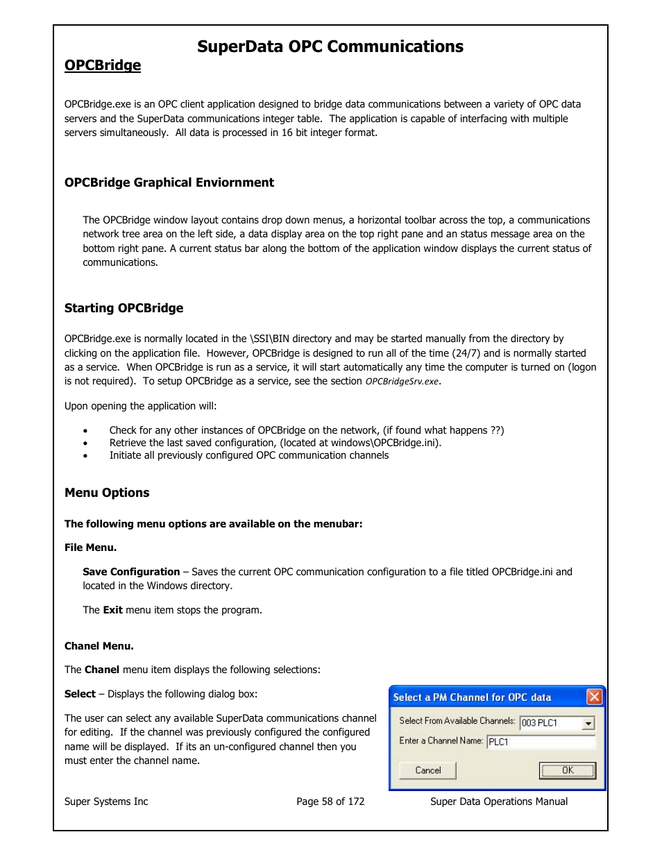 Superdata opc communications, Opcbridge | Super Systems SuperDATA User Manual | Page 58 / 172