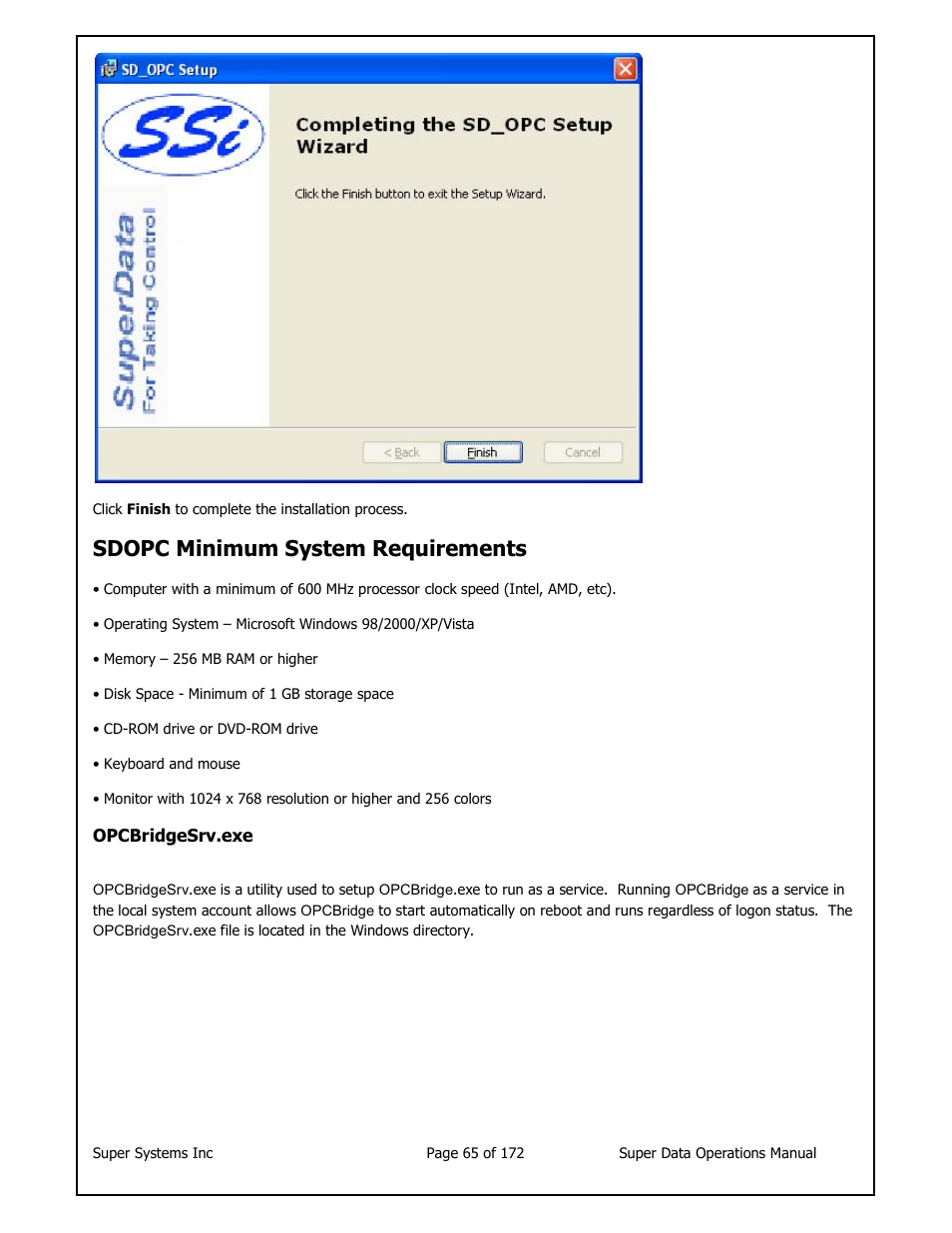 Sdopc minimum system requirements | Super Systems SuperDATA User Manual | Page 65 / 172