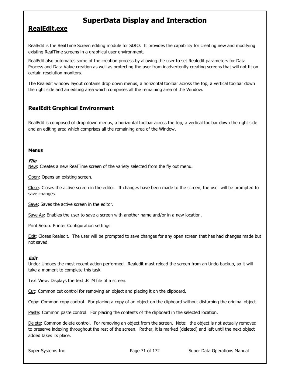 Superdata display and interaction, Realedit.exe | Super Systems SuperDATA User Manual | Page 71 / 172