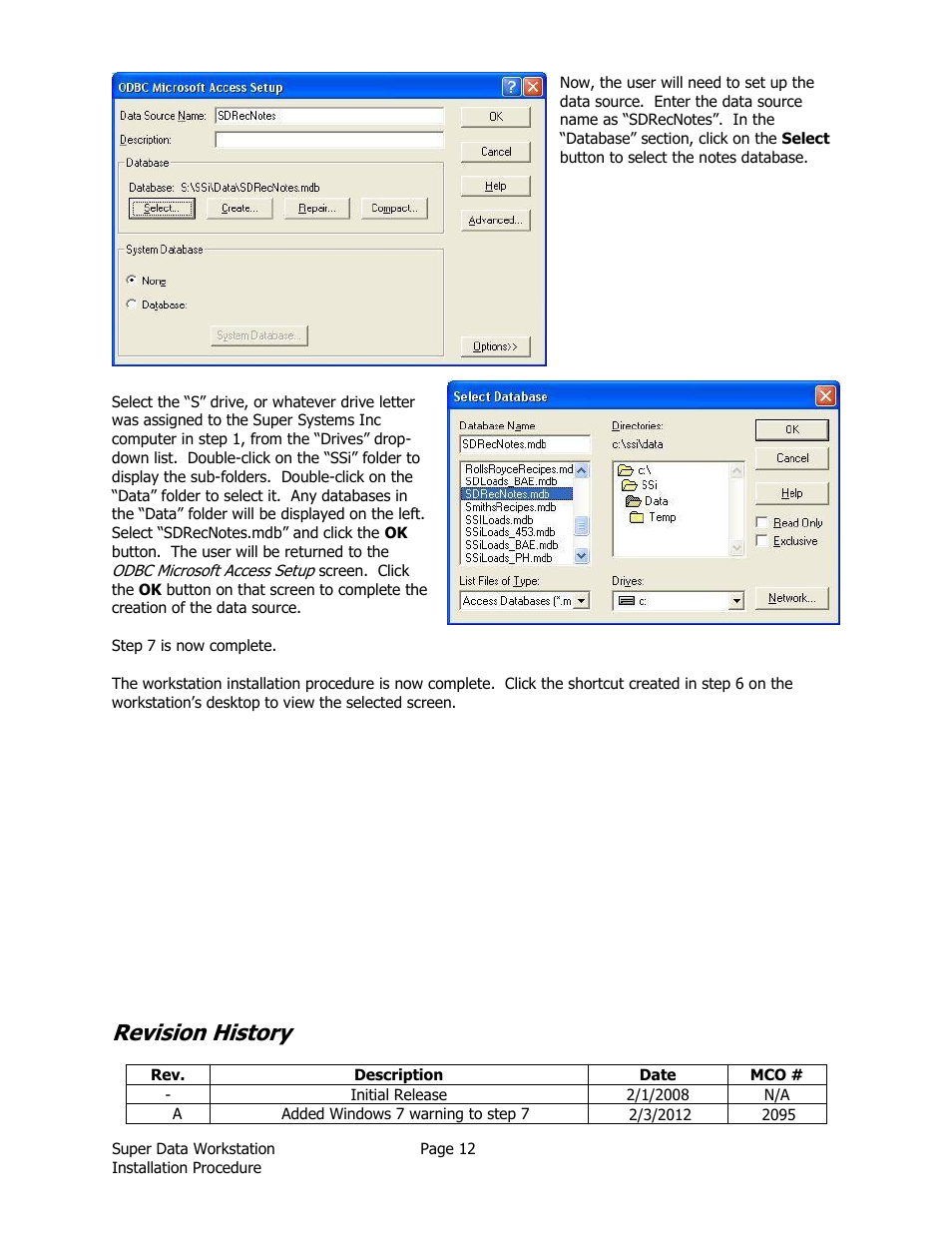 Revision history | Super Systems SuperDATA Installation User Manual | Page 12 / 12
