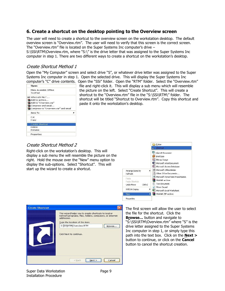 Create shortcut method 1, Create shortcut method 2 | Super Systems SuperDATA Installation User Manual | Page 9 / 12