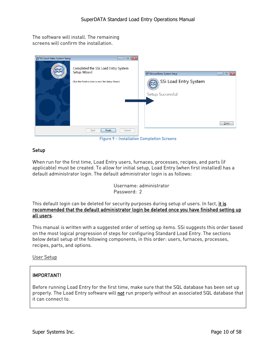 Setup, User setup | Super Systems SuperDATA Load Entry User Manual | Page 10 / 58