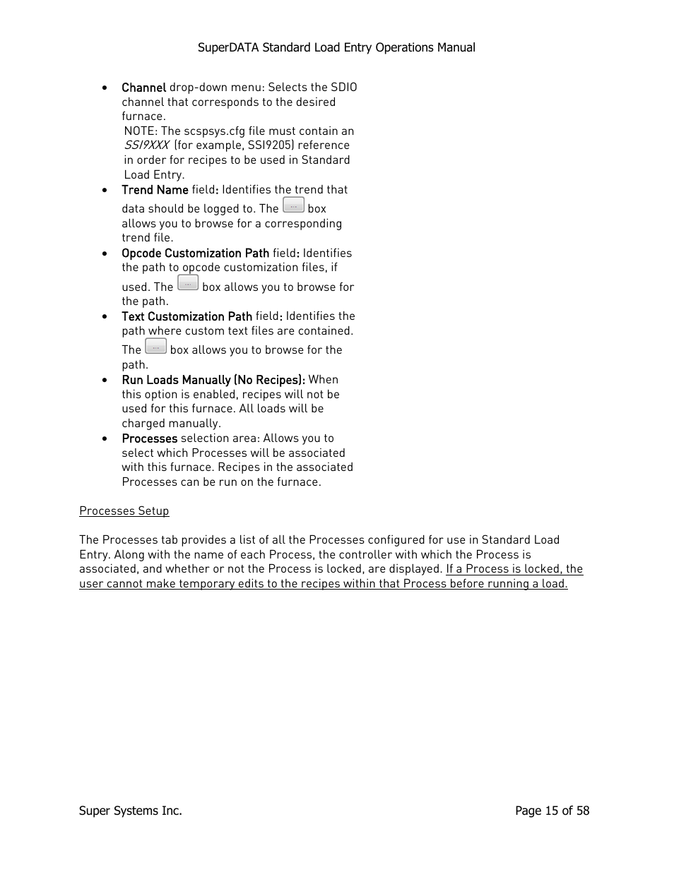 Processes setup | Super Systems SuperDATA Load Entry User Manual | Page 15 / 58