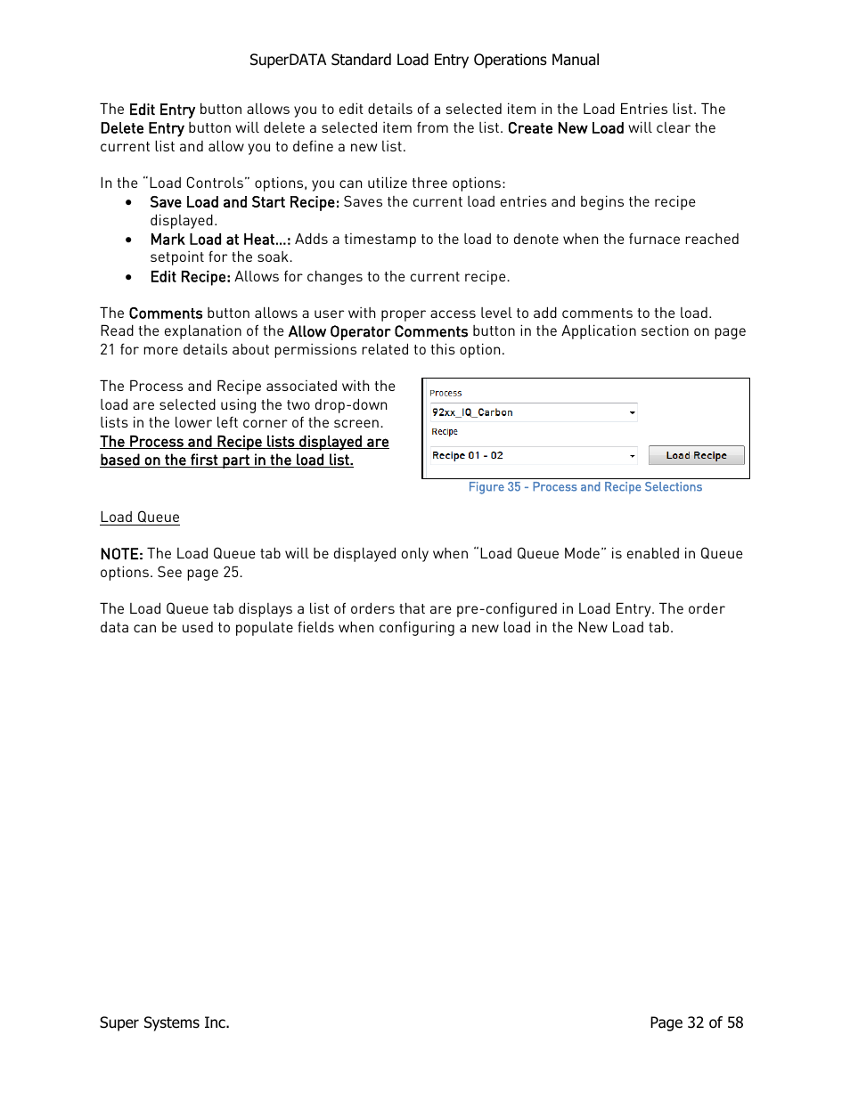 Load queue | Super Systems SuperDATA Load Entry User Manual | Page 32 / 58