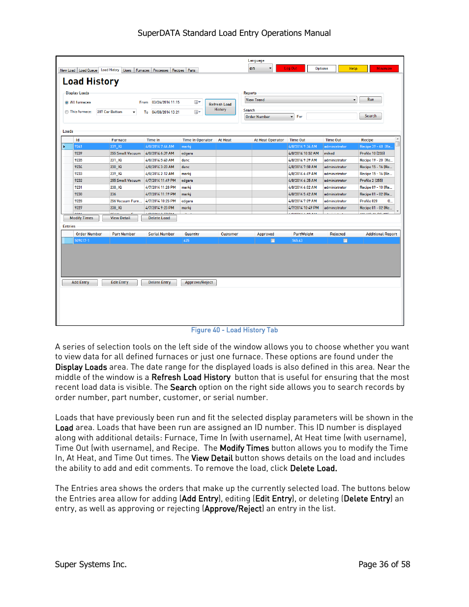 Super Systems SuperDATA Load Entry User Manual | Page 36 / 58