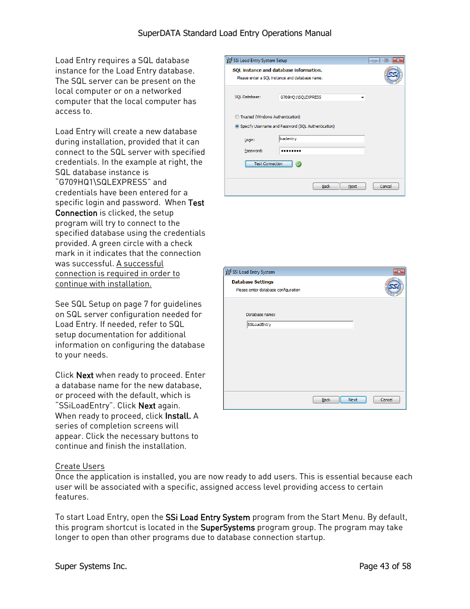 Create users | Super Systems SuperDATA Load Entry User Manual | Page 43 / 58