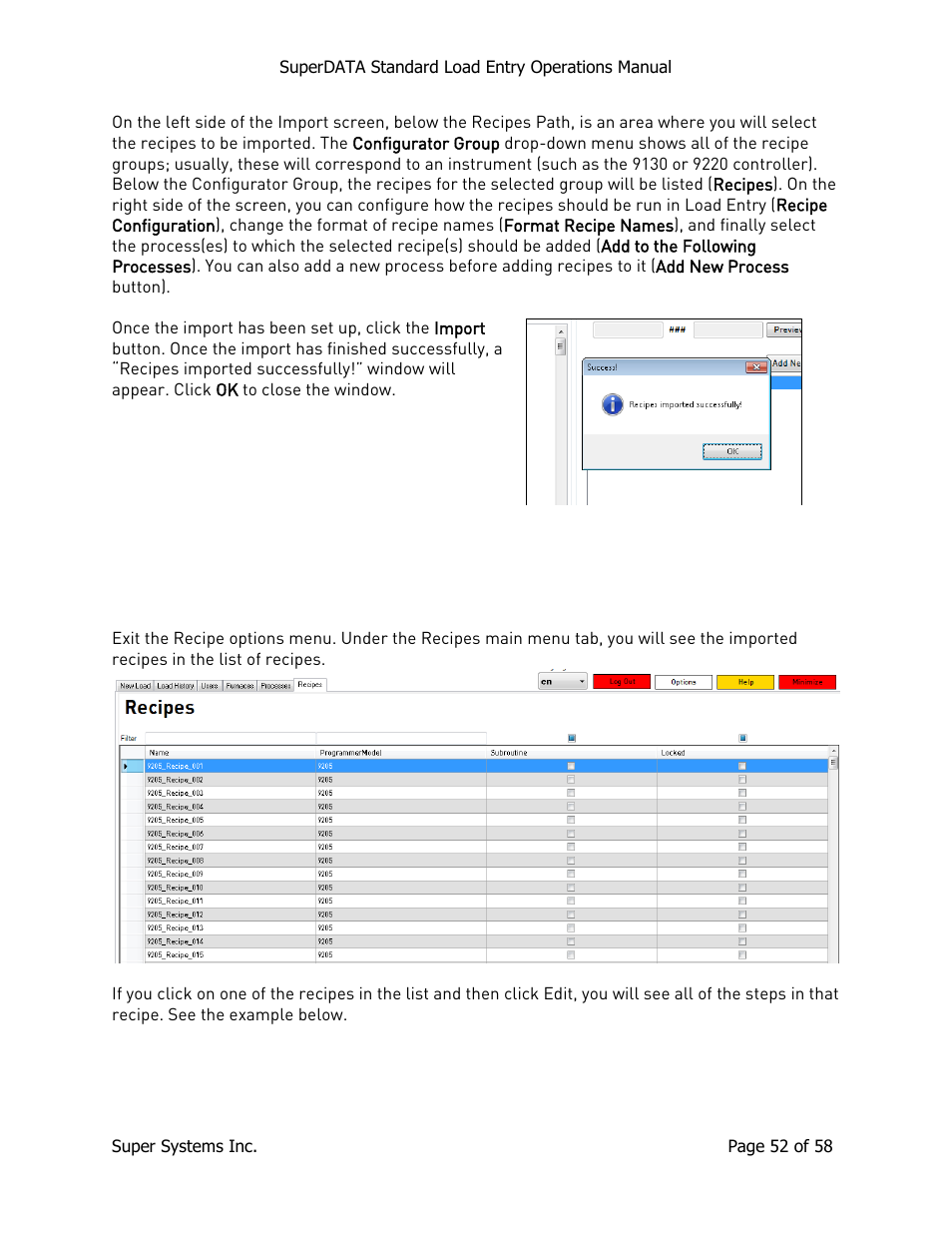 Super Systems SuperDATA Load Entry User Manual | Page 52 / 58