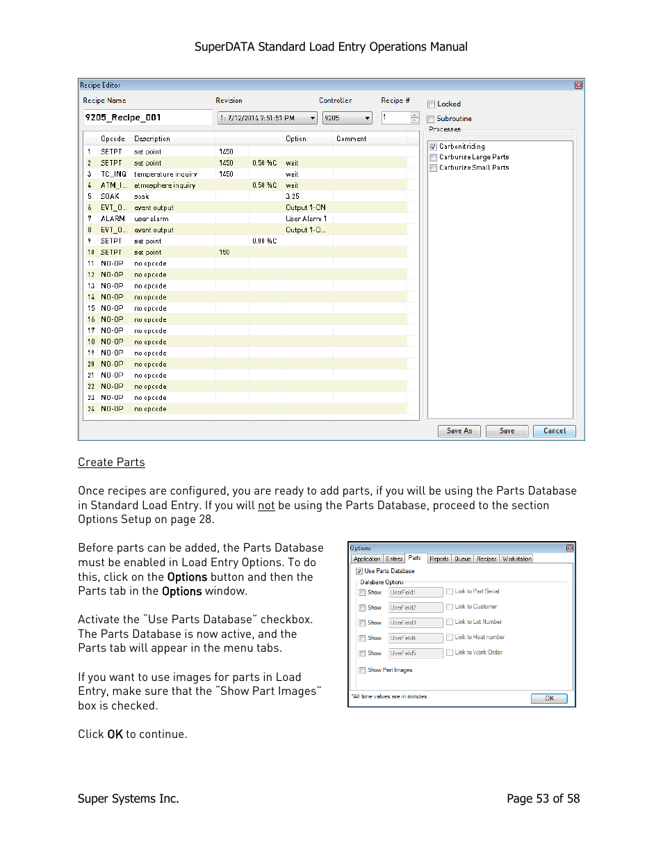 Create parts | Super Systems SuperDATA Load Entry User Manual | Page 53 / 58