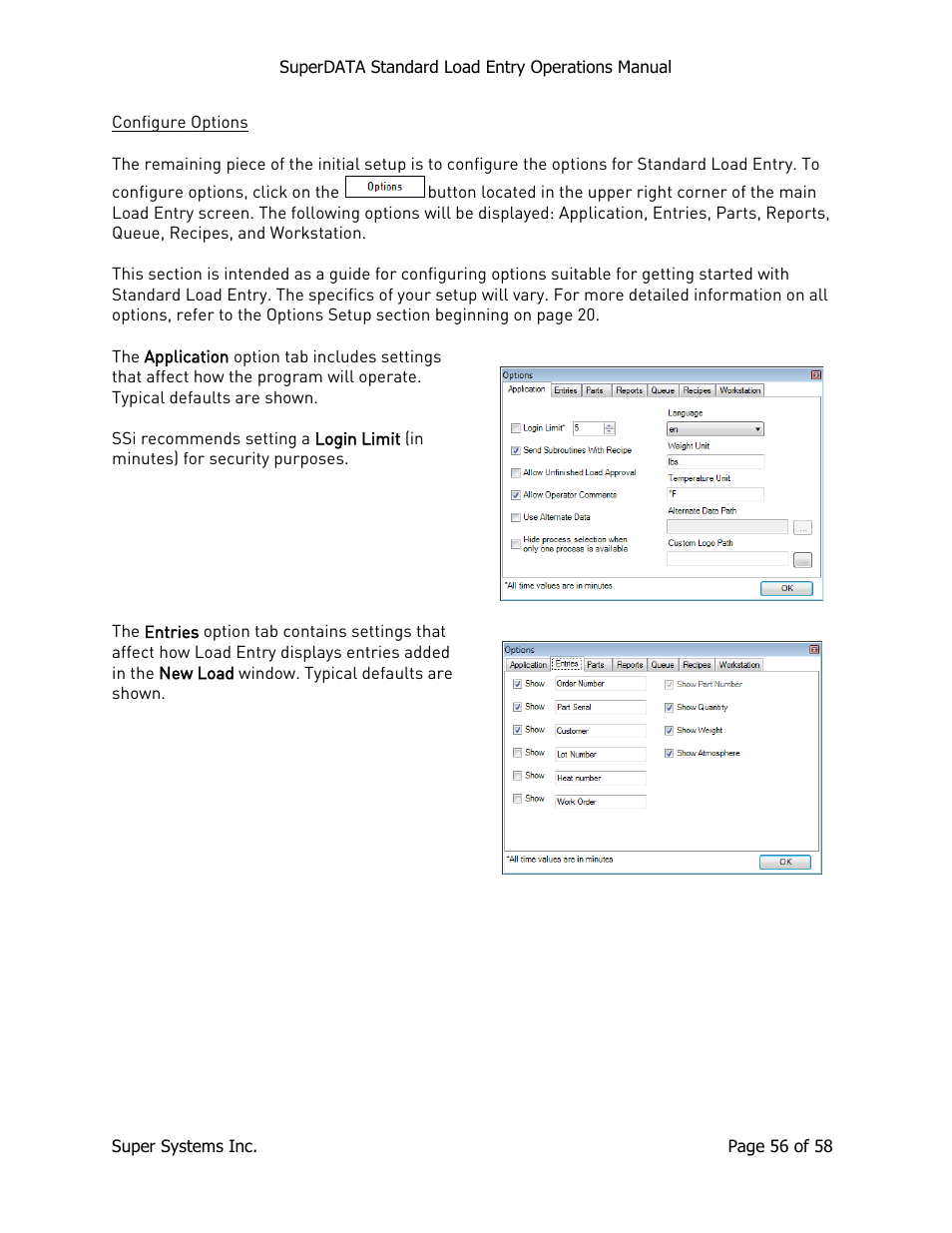 Configure options | Super Systems SuperDATA Load Entry User Manual | Page 56 / 58