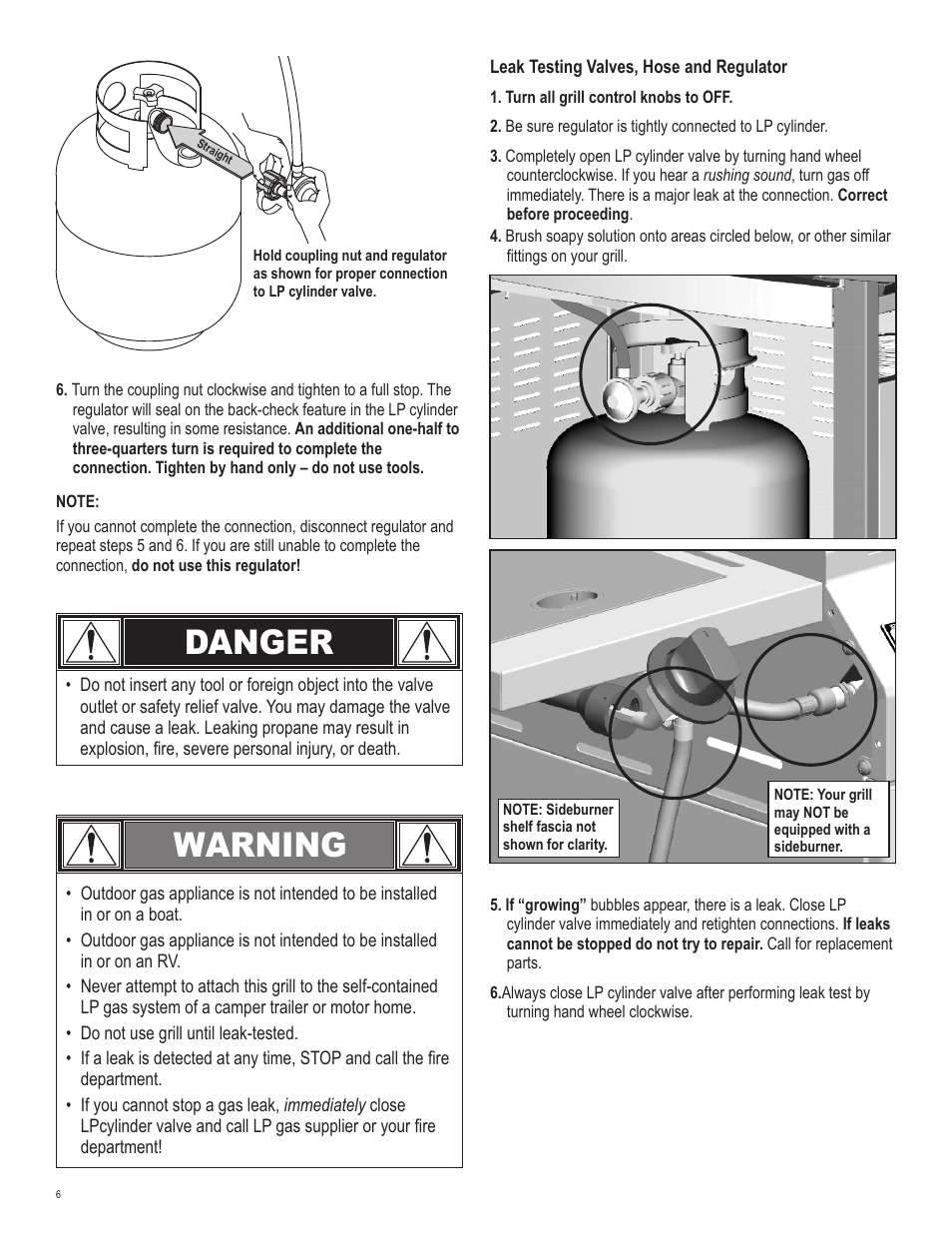 Danger, Warning | Char-Broil 466247310 User Manual | Page 6 / 32