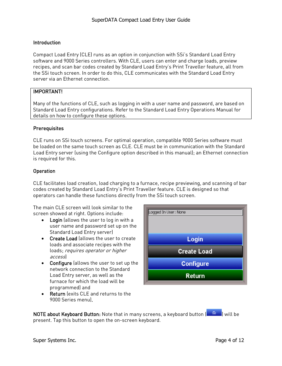 Introduction, Prerequisites, Operation | Introduction prerequisites | Super Systems SuperDATA Compact Load Entry User Manual | Page 4 / 12