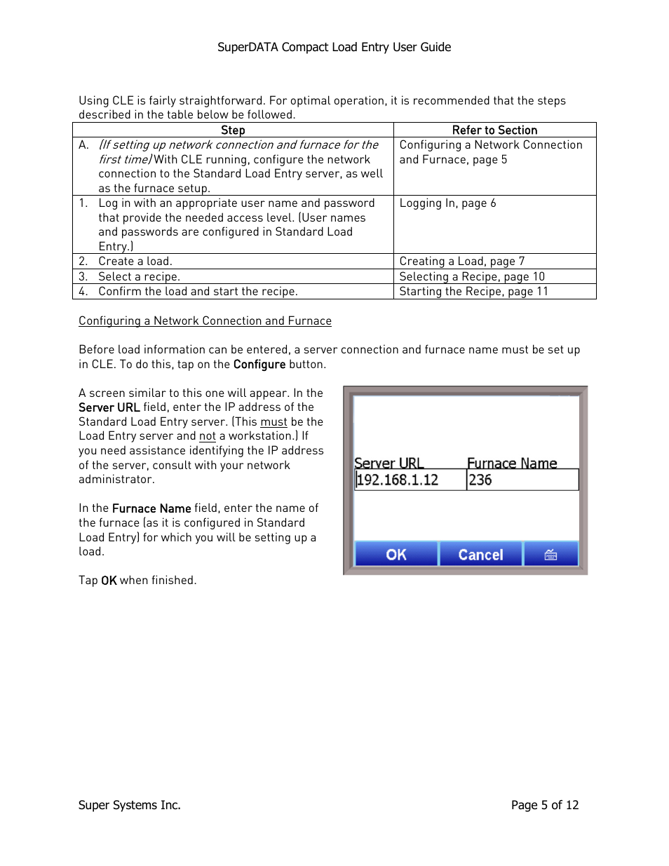 Configuring a network connection and furnace | Super Systems SuperDATA Compact Load Entry User Manual | Page 5 / 12