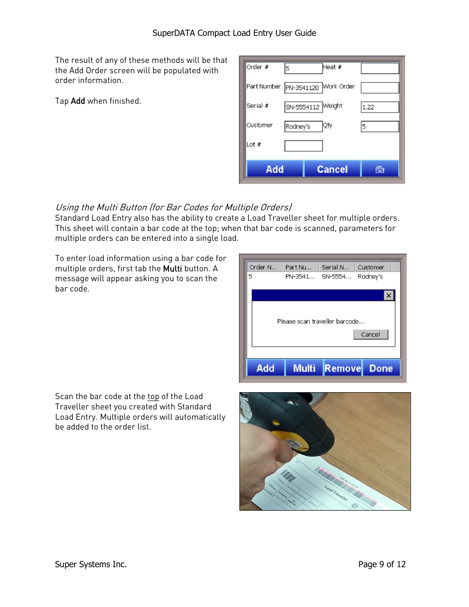 Super Systems SuperDATA Compact Load Entry User Manual | Page 9 / 12