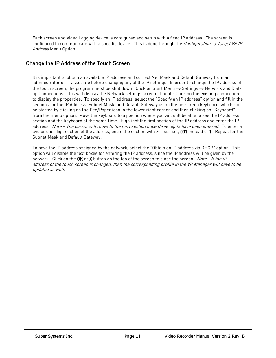 Change the ip address of the touch screen | Super Systems Paperless VR User Manual | Page 12 / 77