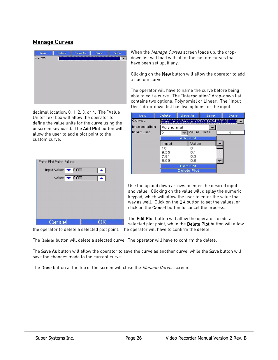 Totalizers, Manage curves | Super Systems Paperless VR User Manual | Page 27 / 77