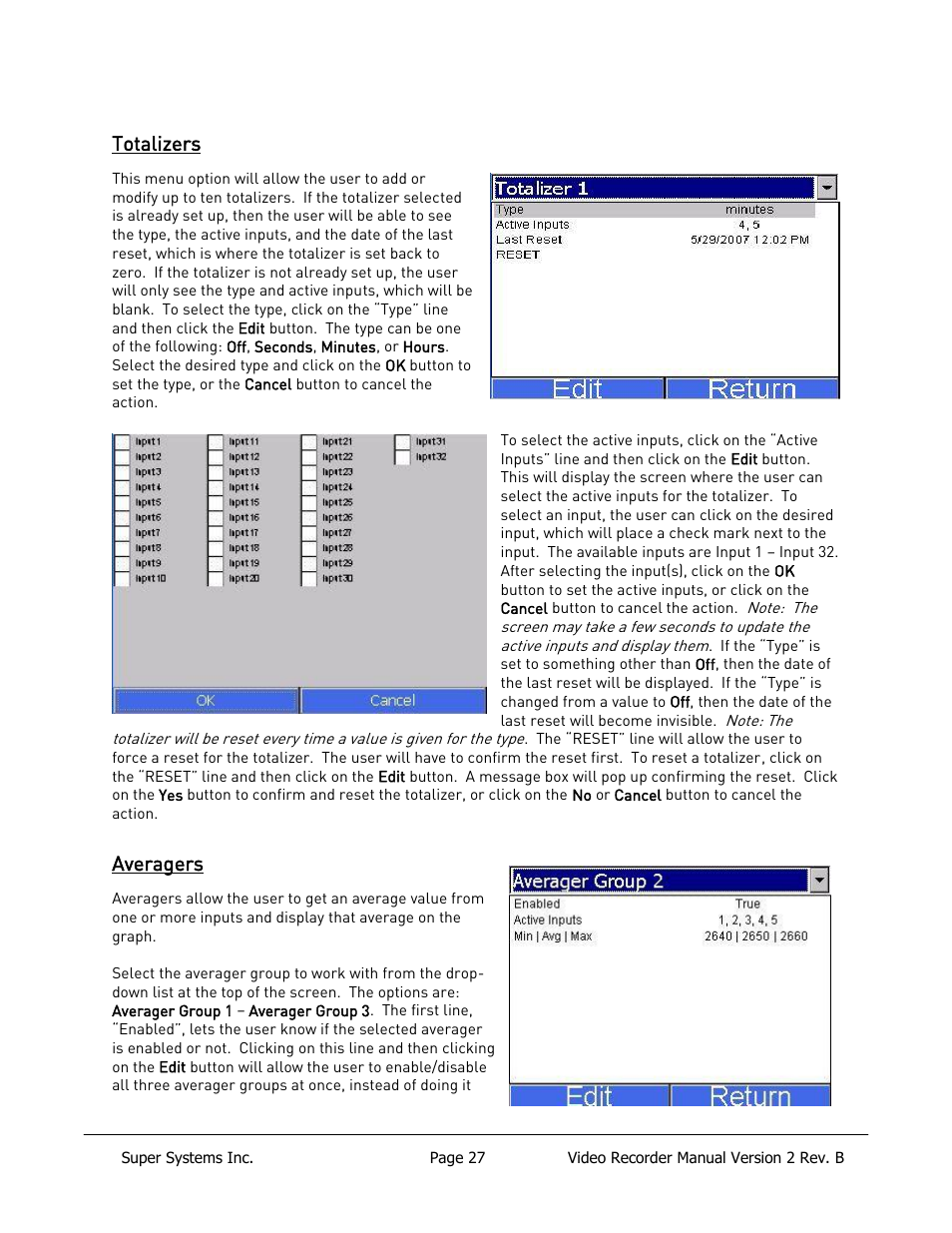 Averagers, Totalizers | Super Systems Paperless VR User Manual | Page 28 / 77