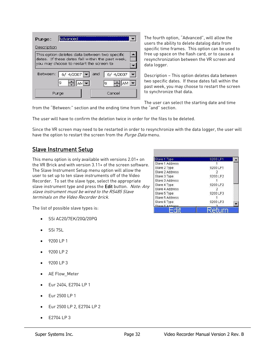 Slave instrument setup | Super Systems Paperless VR User Manual | Page 33 / 77