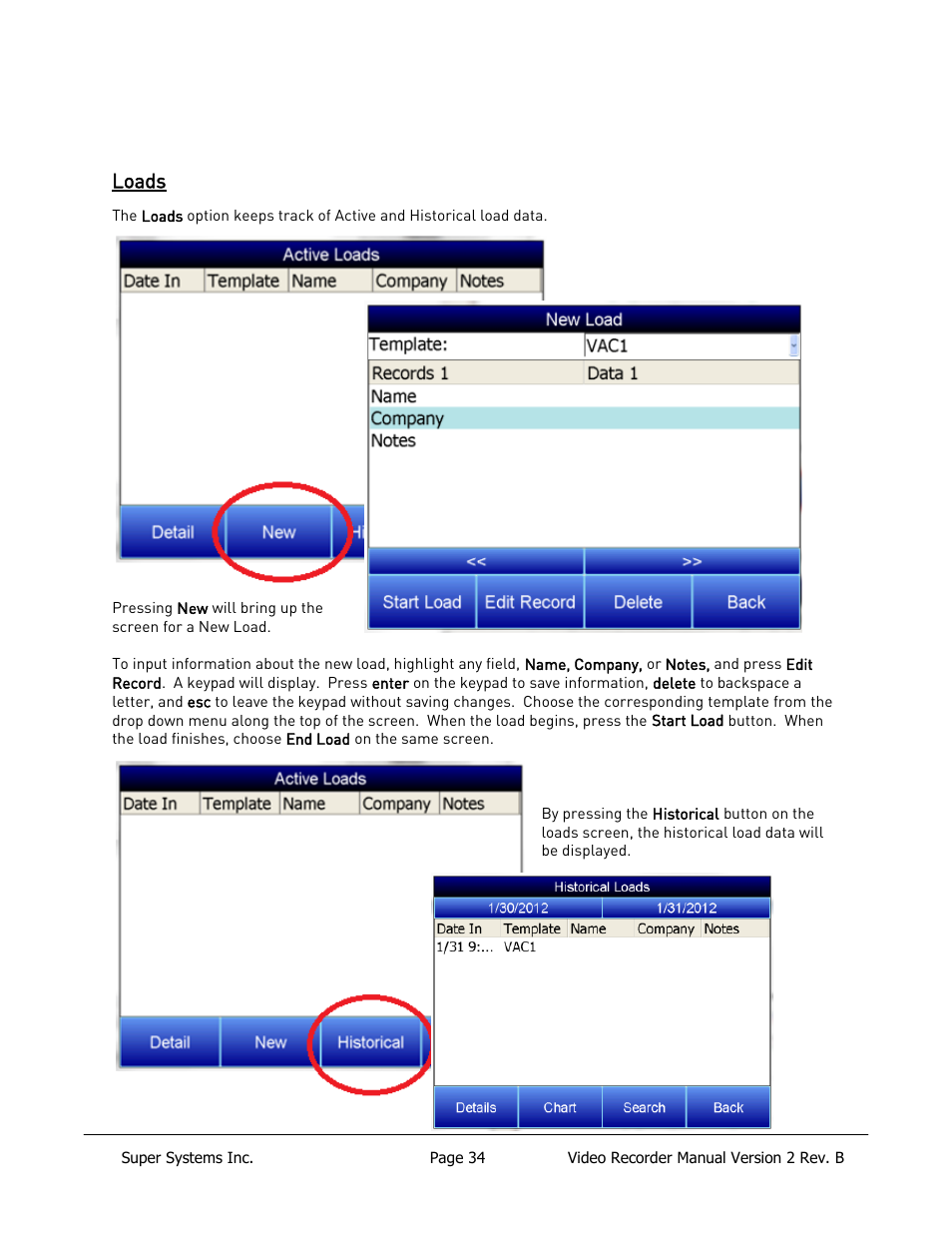 Loads | Super Systems Paperless VR User Manual | Page 35 / 77