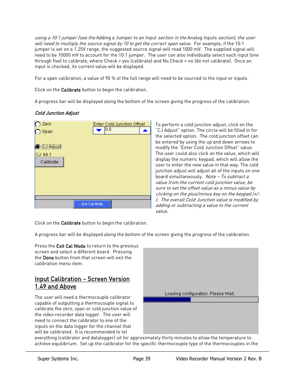 Input calibration – screen version 1.49 and above | Super Systems Paperless VR User Manual | Page 40 / 77