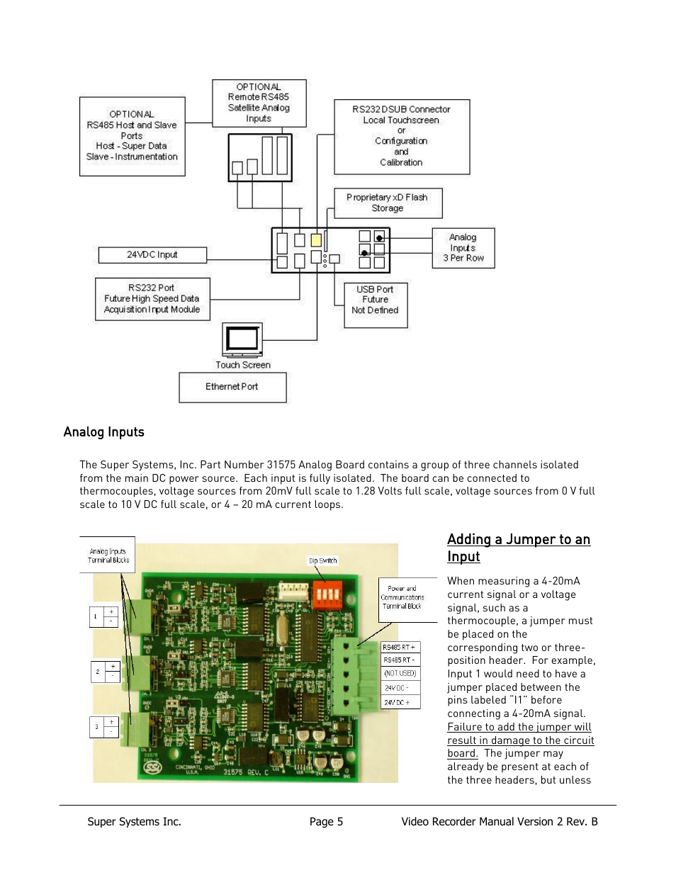 Analog inputs, Adding a jumper to an input | Super Systems Paperless VR User Manual | Page 6 / 77