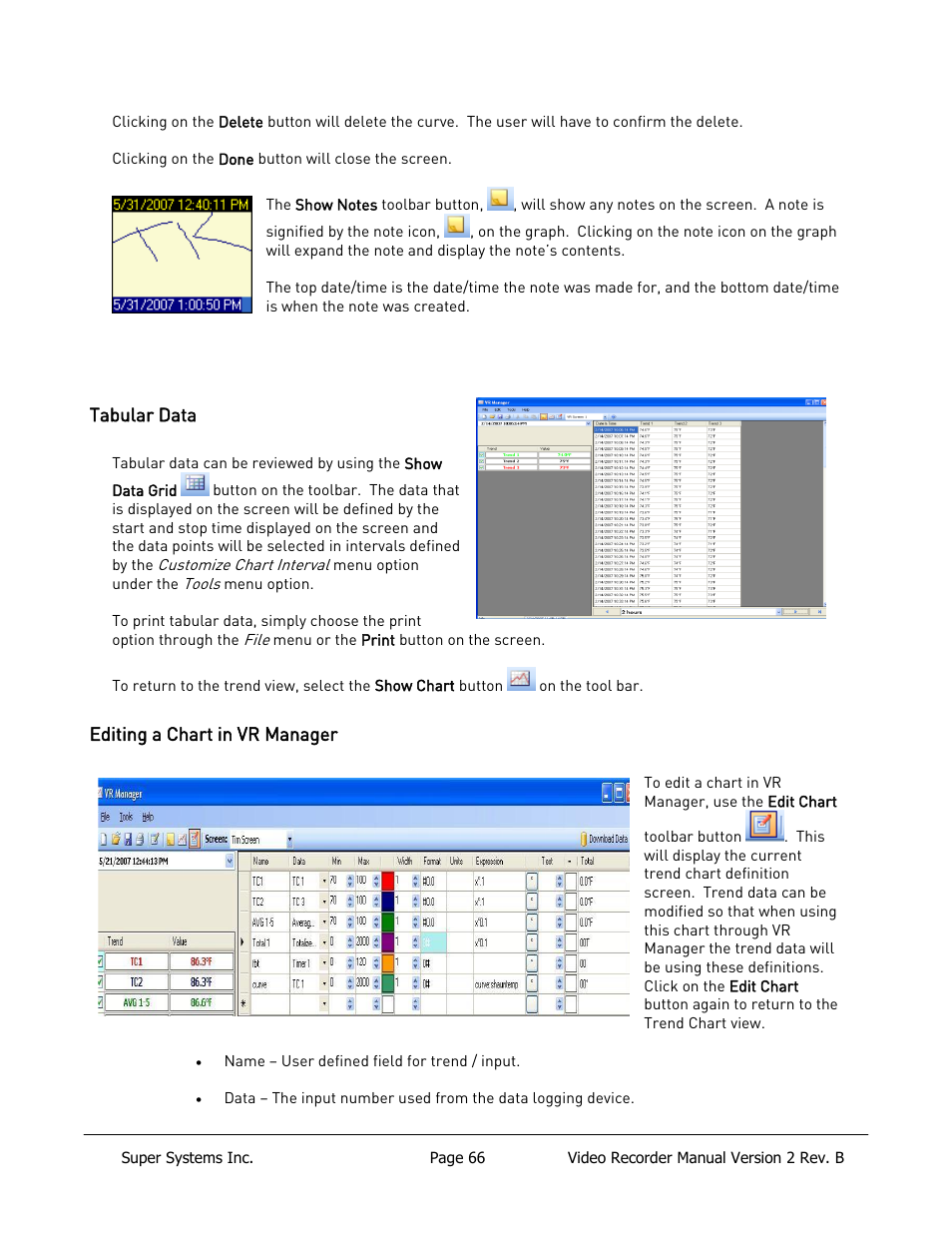 Tabular data, Editing a chart in vr manager | Super Systems Paperless VR User Manual | Page 67 / 77