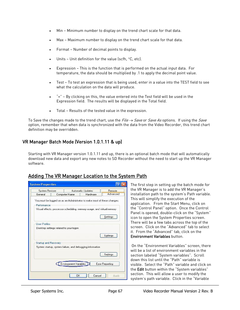 Vr manager batch mode (version 1.0.1.11 & up), Adding the vr manager location to the system path | Super Systems Paperless VR User Manual | Page 68 / 77