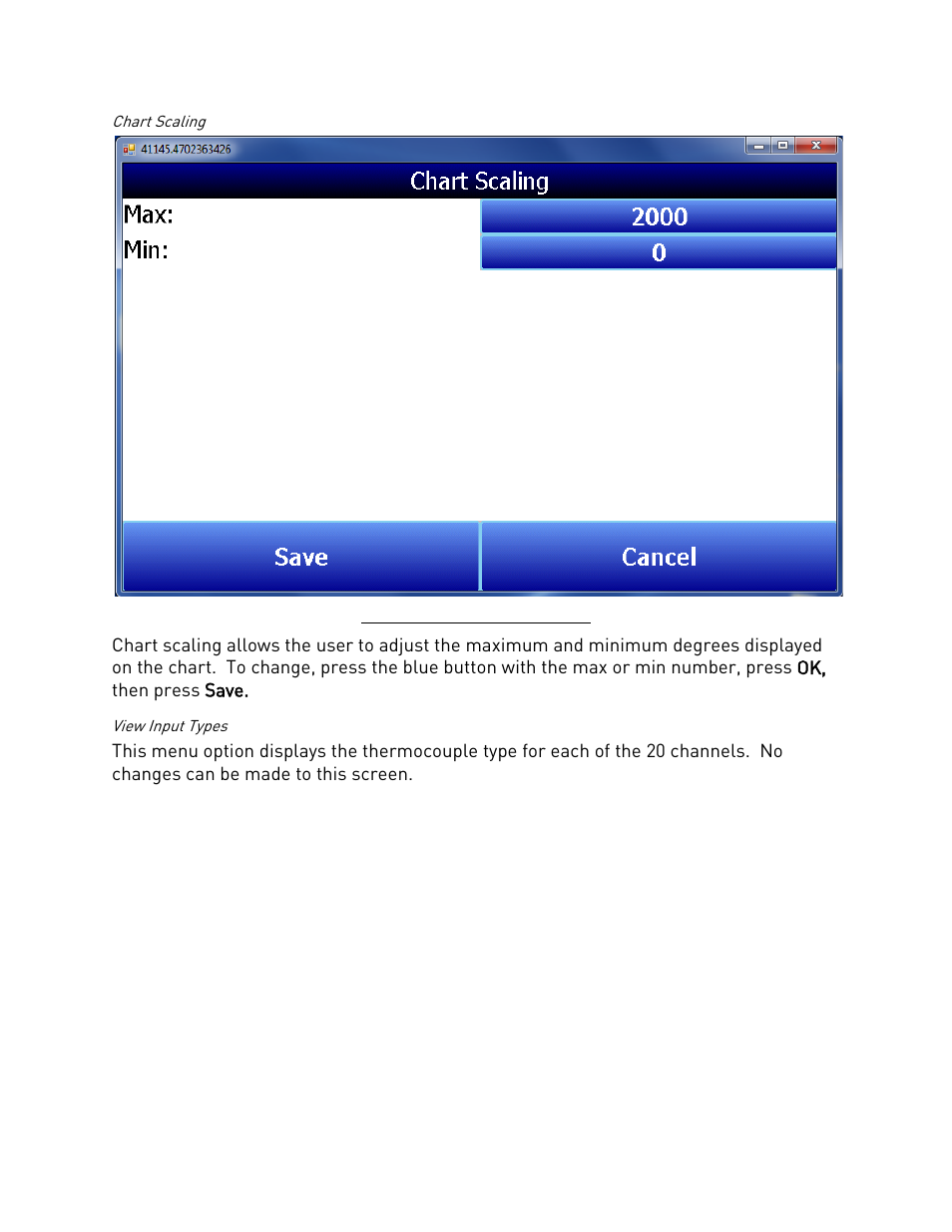 Chart scaling, View input types, Chart scaling view input types | Super Systems SDS 8120 User Manual | Page 24 / 104