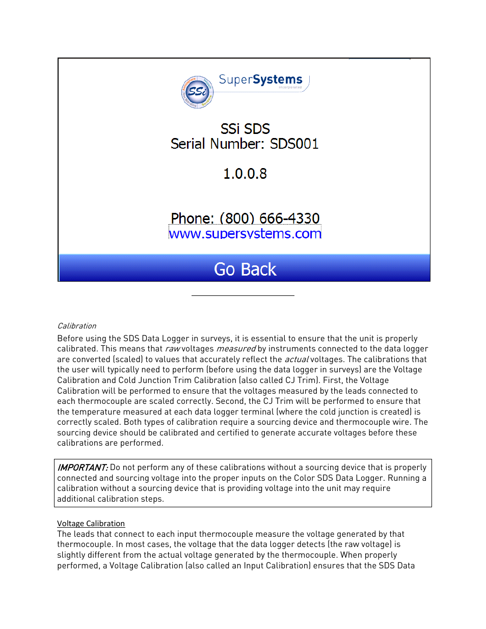 Calibration | Super Systems SDS 8120 User Manual | Page 31 / 104