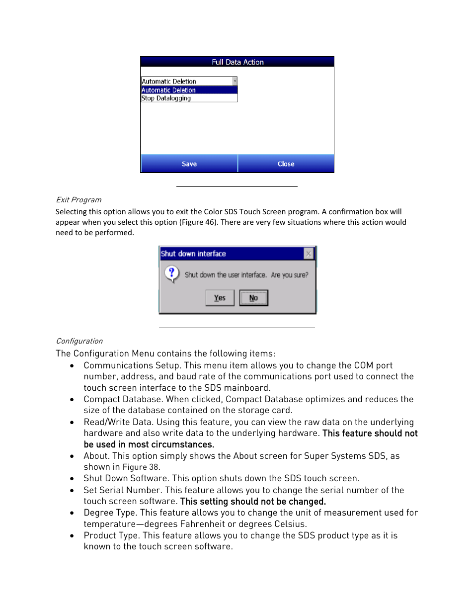 Exit program, Configuration, Exit program configuration | Figure 45 | Super Systems SDS 8120 User Manual | Page 37 / 104