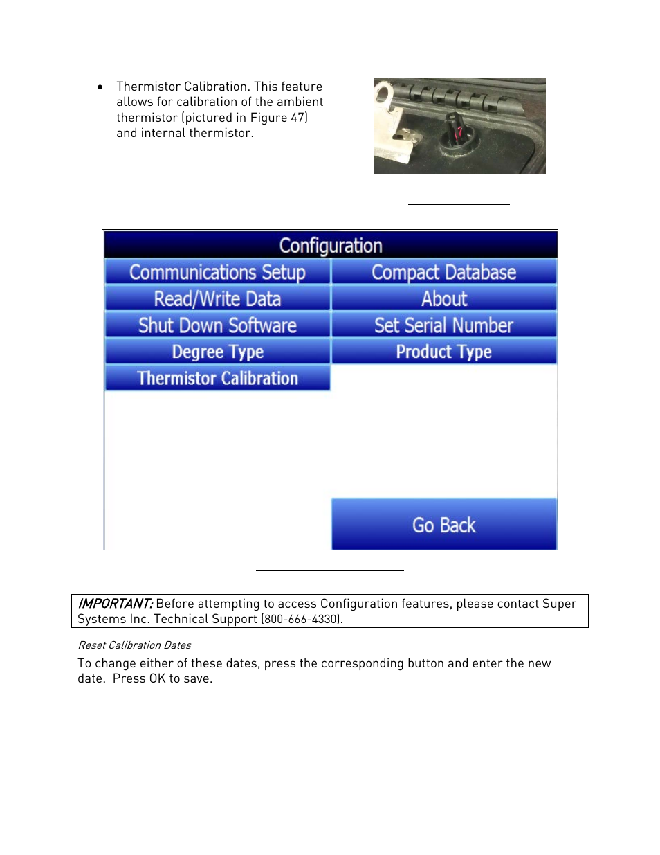 Reset calibration dates | Super Systems SDS 8120 User Manual | Page 38 / 104