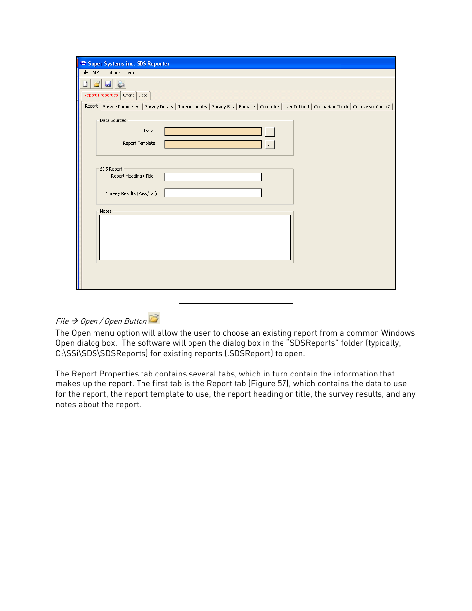 File ( open / open button, File  open / open button, Figure 57) | Super Systems SDS 8120 User Manual | Page 46 / 104