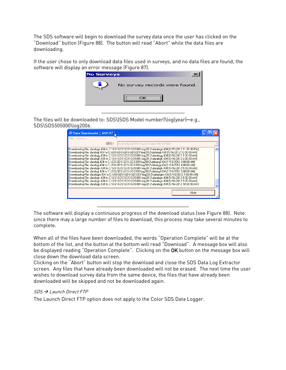 Sds ( launch direct ftp, Sds  launch direct ftp | Super Systems SDS 8120 User Manual | Page 65 / 104