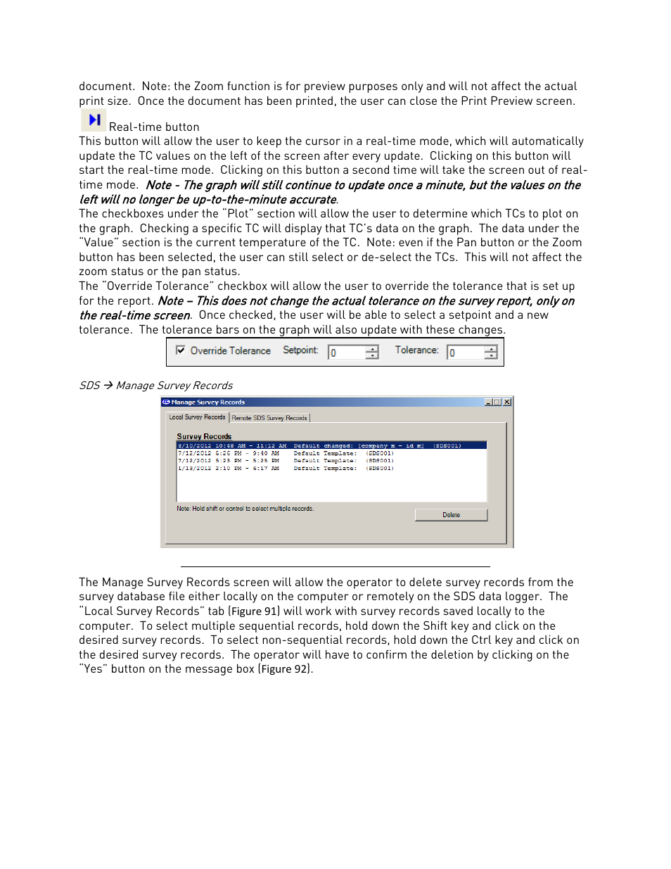Sds ( manage survey records, Sds  manage survey records | Super Systems SDS 8120 User Manual | Page 68 / 104